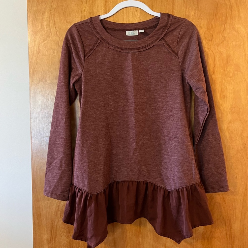 LOGO Lounge Lori Goldstein Carly Rust Chiffon Ruffled Hem Pullover Top Blouse